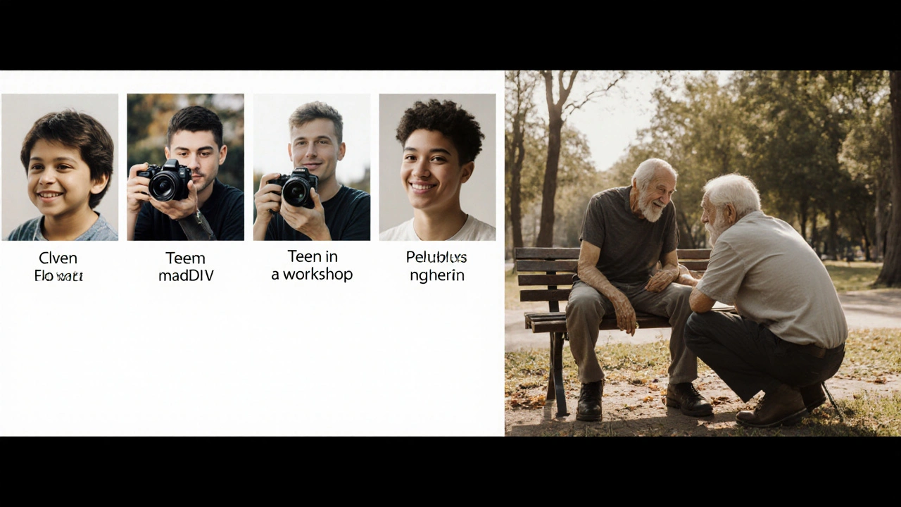 Älterer Mann wird von einem Fotografen auf einem Parkplatz porträtiert.