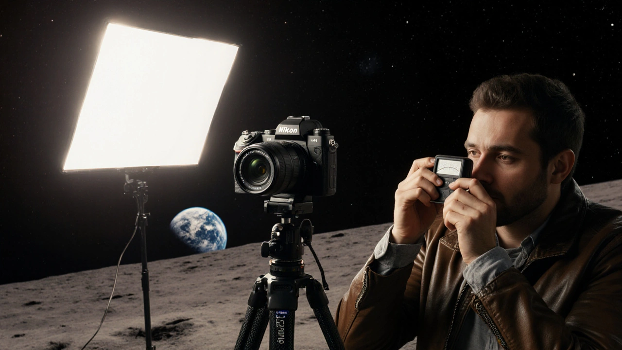 Hobbyfotograf im Studio nutzt Nikon Z‑Kamera, um den NASA‑Look zu erzeugen.