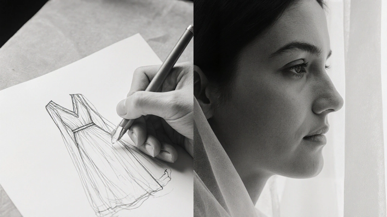 Künstlerische Darstellung der Beziehung zwischen Mutter und Tochter: Skizzen und Gesicht in einem monochromen, verschwommenen Stil.