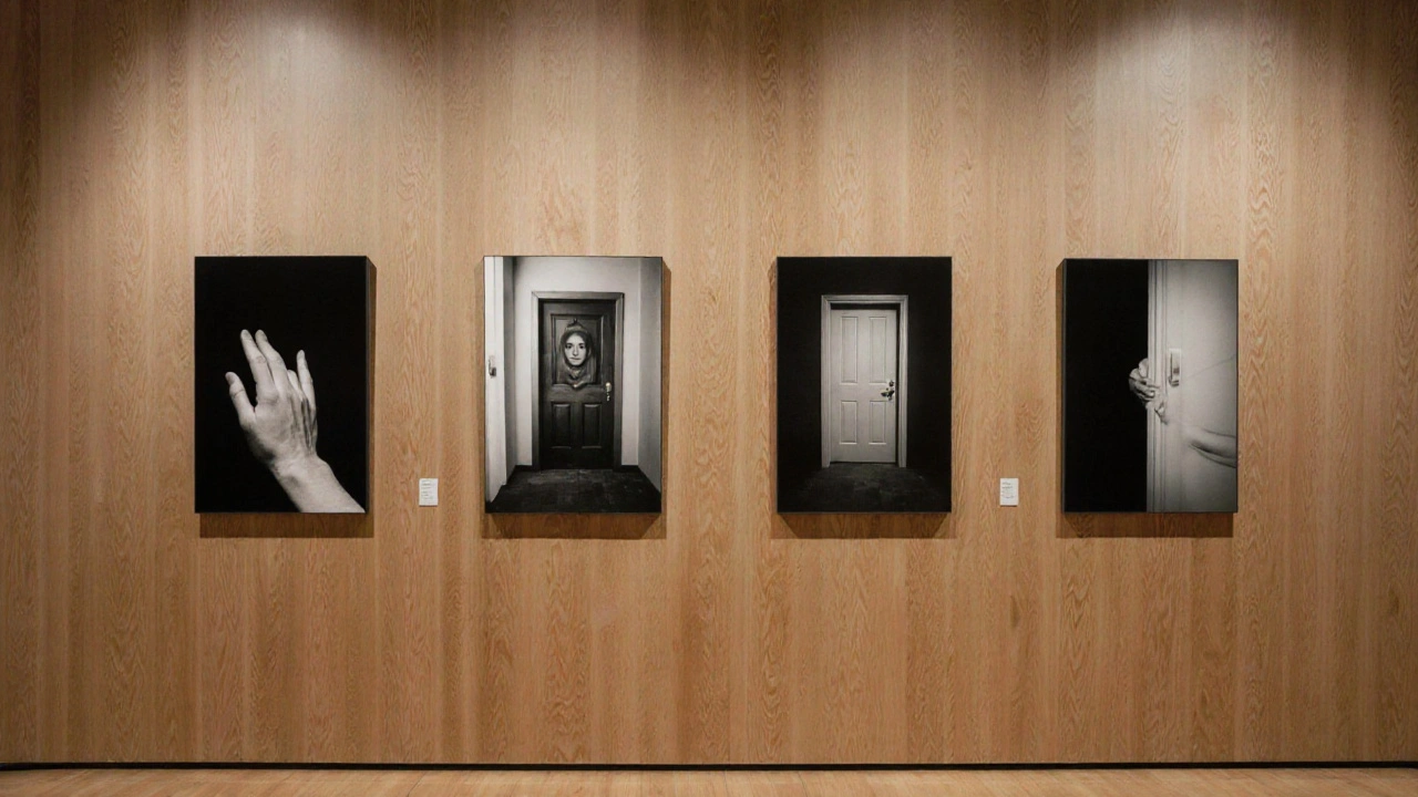 Emotionale Porträts aus Smartphone-Fotos in einer Galerie, gezeigt als Kunstwerk.