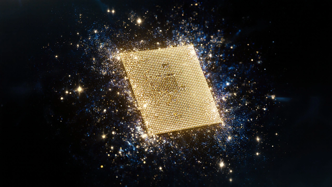 Künstlerische Darstellung eines 45,7-Megapixel-Sensors als leuchtendes Mosaik aus Licht und Farben.