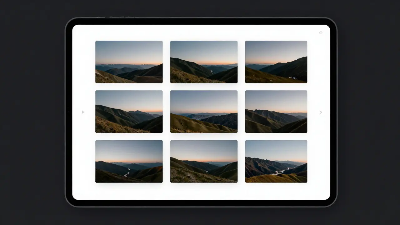 Eine digitale Bildergalerie mit zehn Landschaftsfotos in einem modernen Raster.